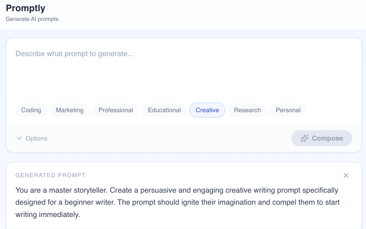 Promptly – AI Prompt Enhancer & Manager for ChatGPT, Claude, Gemini - 截图 2