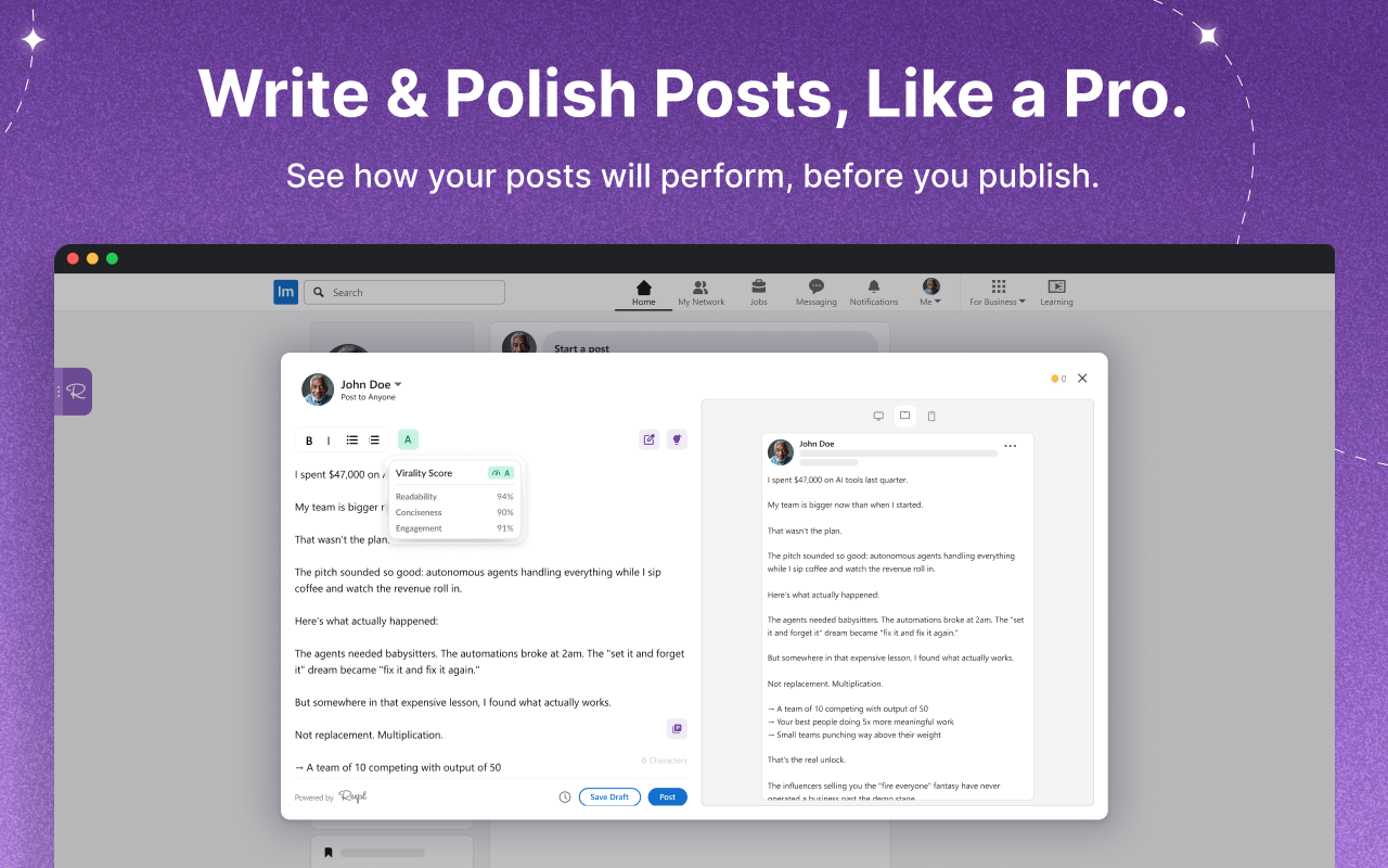 Reepl AI - Create, Engage and Grow on LinkedIn® and X - 截图 1