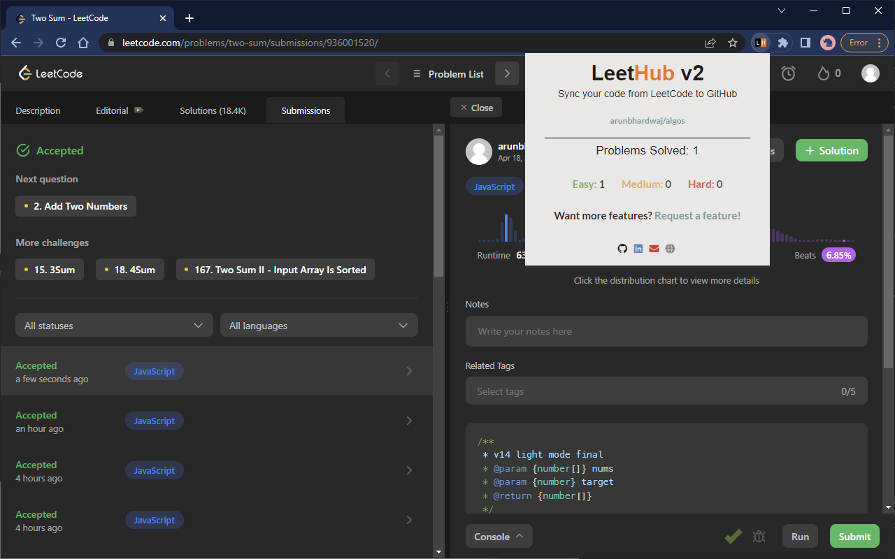 LeetHub v2 - 截图 2