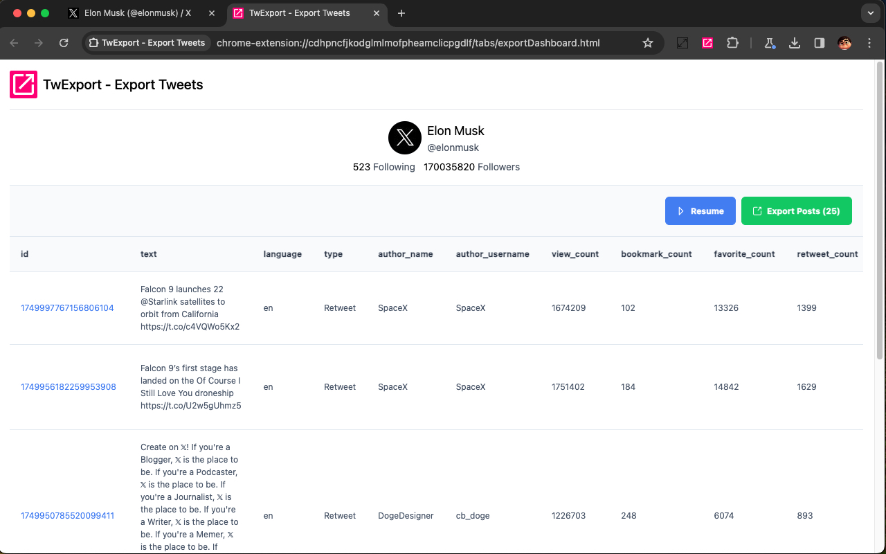 TwExport - Export Tweets From Any Account - 截图 3