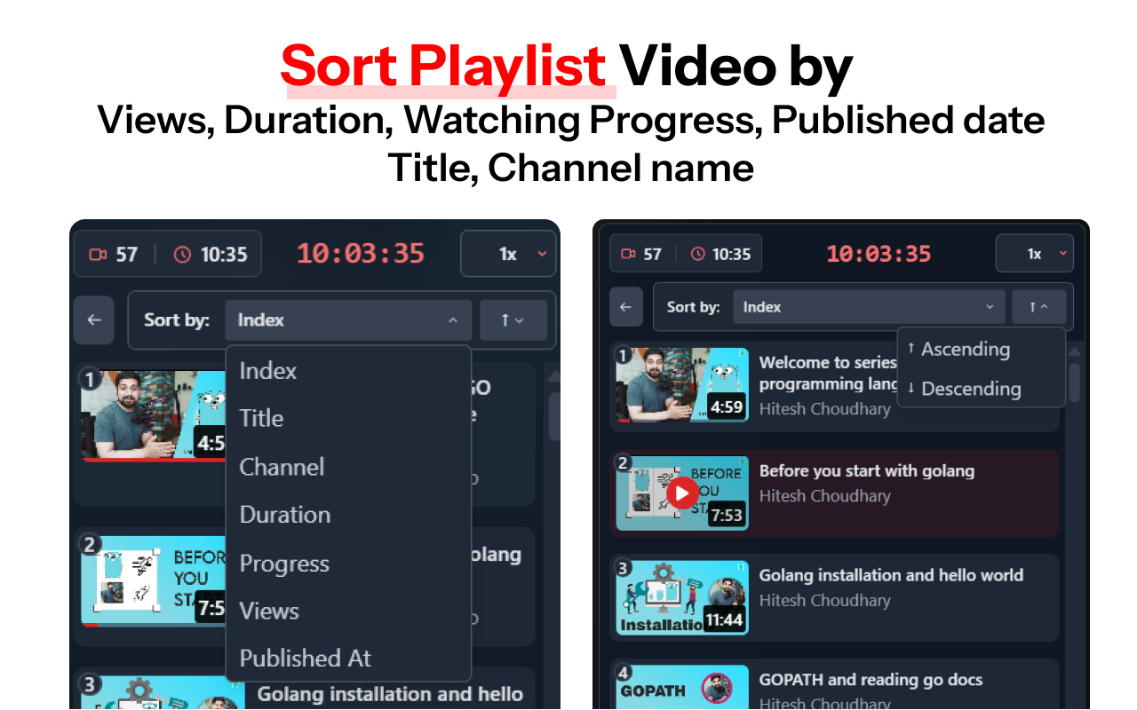 Youtube Playlist Guru: Search, Sort, Filter & Track Playlist Progress - 截图 4
