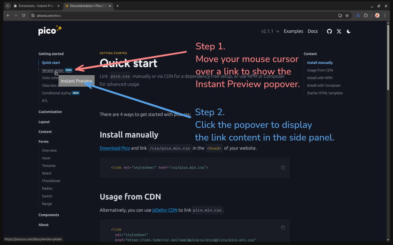 Instant Preview — Open Any Link in Sidebar / Side Panel - 截图 3