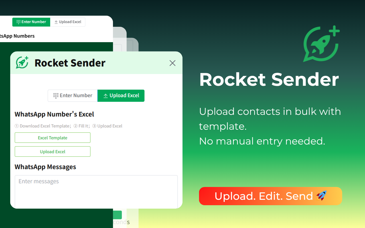 Rocket Sender - WhatsApp 消息群发插件 - 截图 1