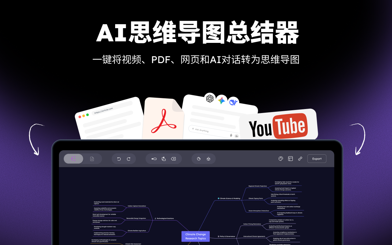 ClipMind：适用于YouTube、PDF和网页的AI思维导图总结工具 - 截图 2
