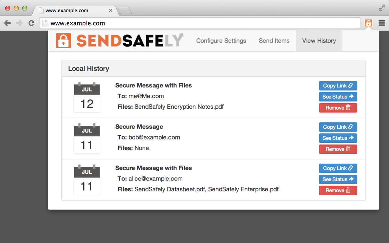 Chrome 和 Gmail 版 SendSafely 加密 - 截图 2