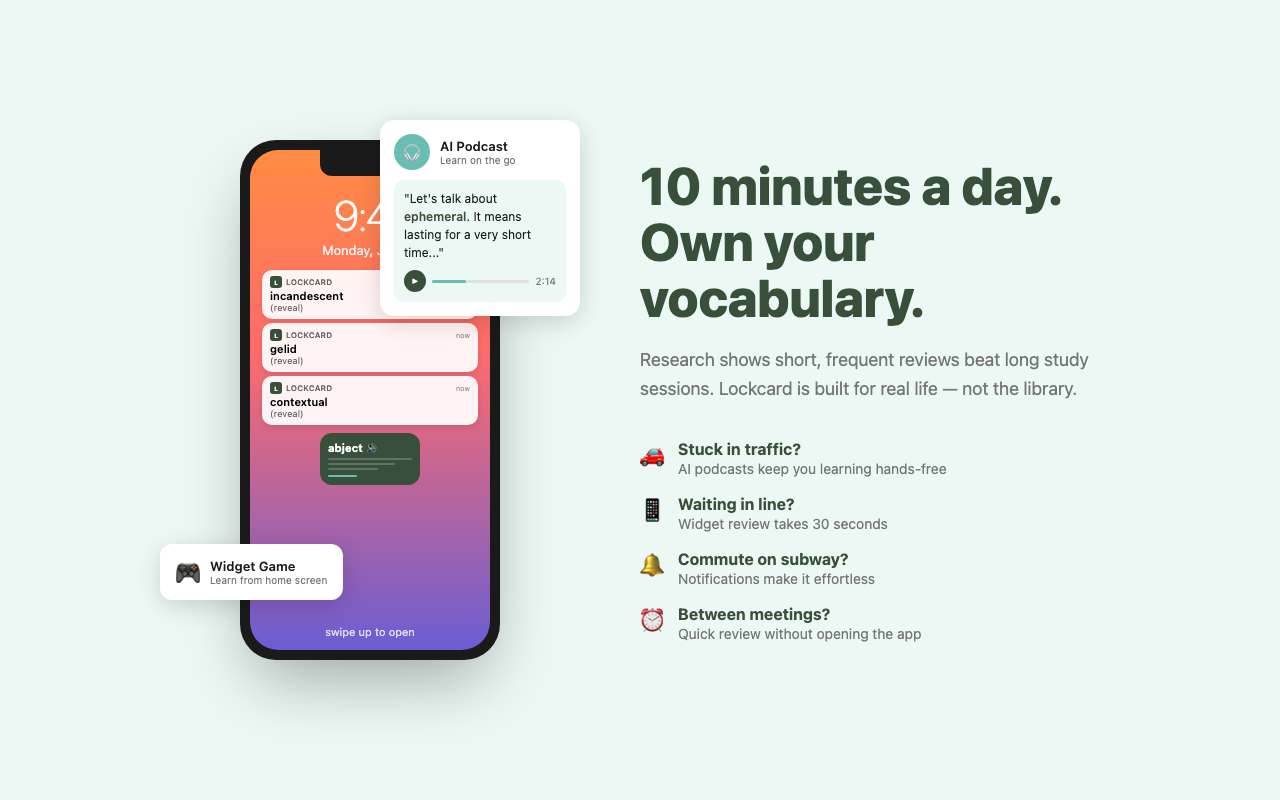 Lockcard - Vocabulary Builder from YouTube, Articles & More - 截图 2