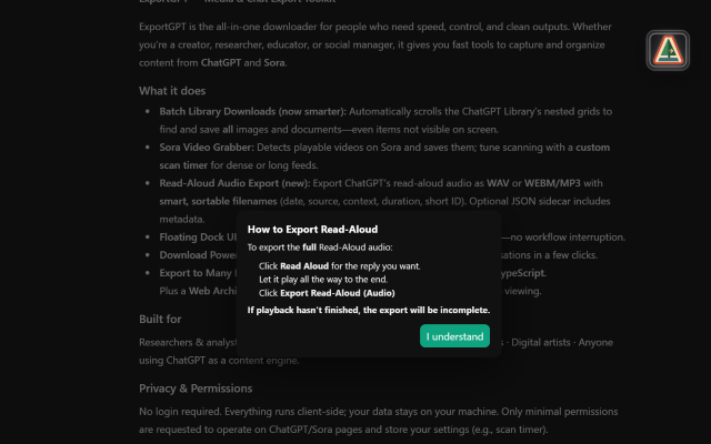 ExportGPT – Media & Chat Export Toolkit - 截图 2