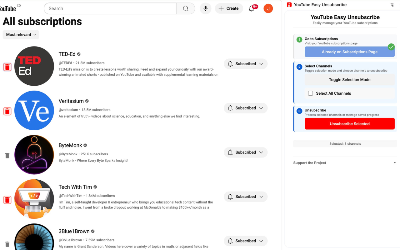 YouTube Easy Unsubscribe - 截图 1