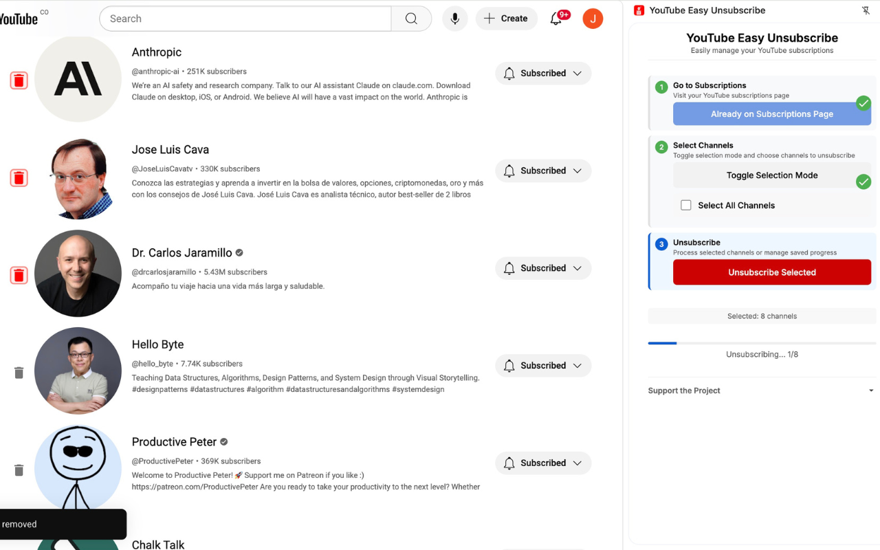 YouTube Easy Unsubscribe - 截图 5