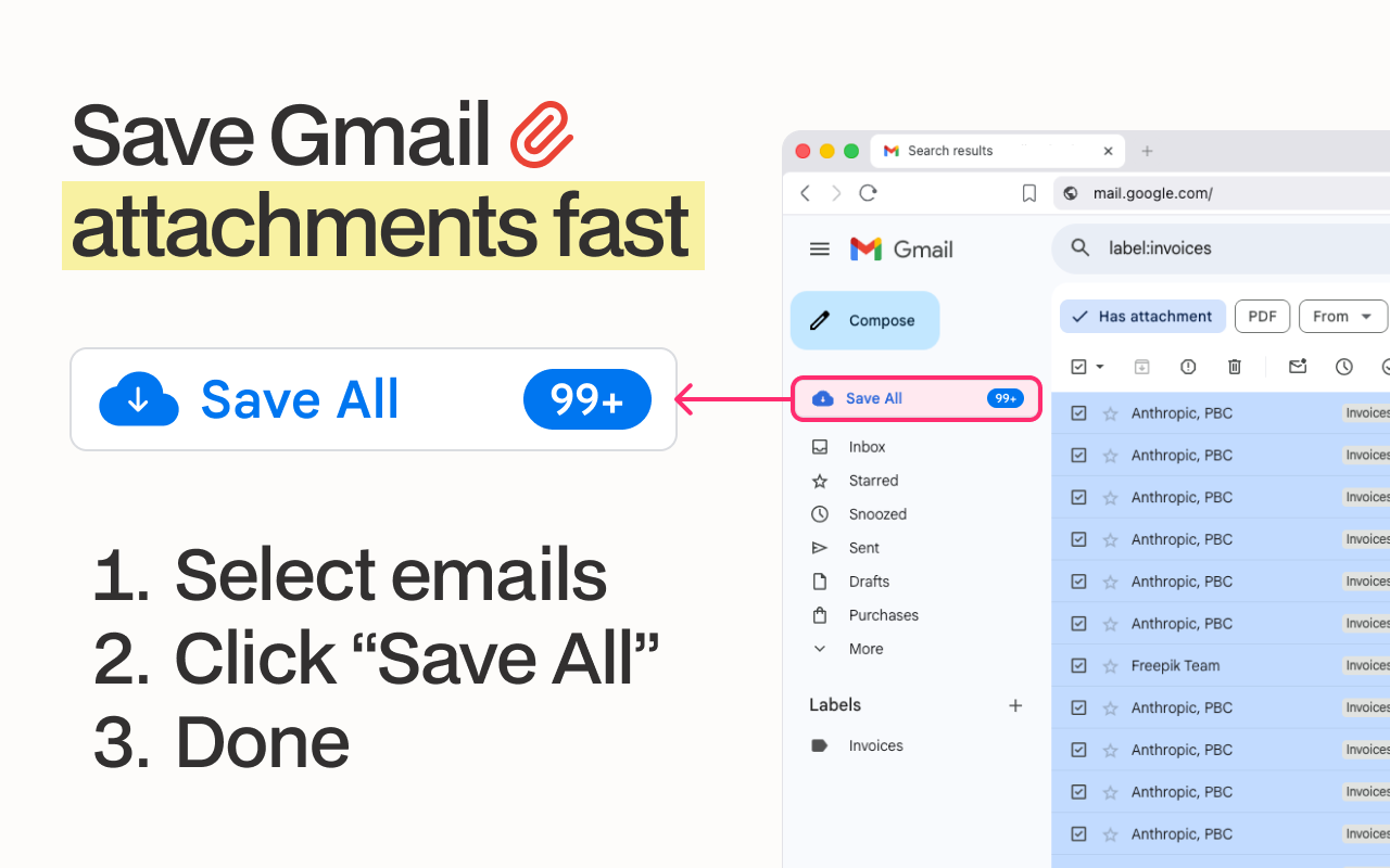 Bulk-Save Gmail Attachments - 截图 1