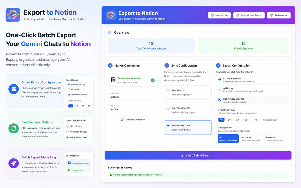 Export Gemini Chats to Notion - 截图 1