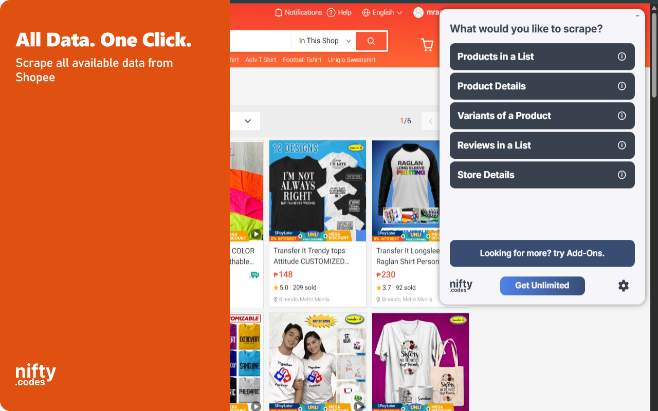 S-Market Scraper:导出产品、评论、商店及更多 - 截图 3