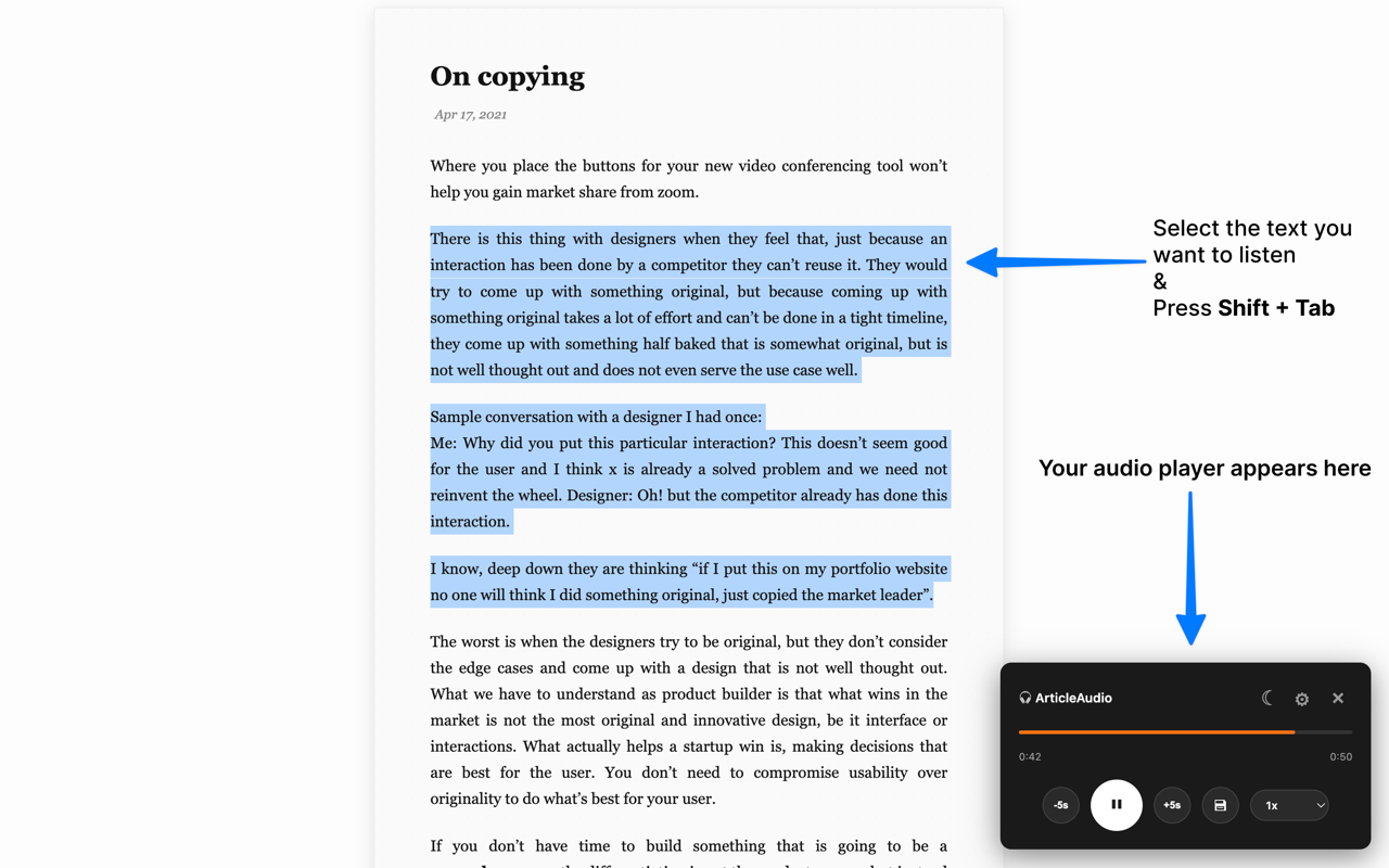 Article Audio - Read Selected Text Aloud (TTS) - 截图 4