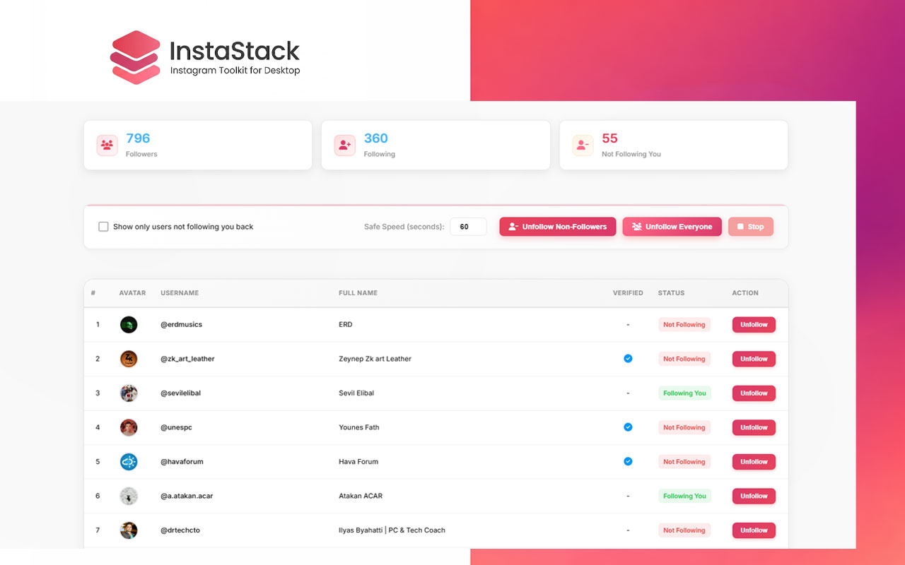 InstaStack – 桌面版 Instagram 工具箱 - 截图 1