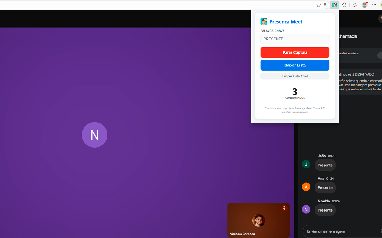 Presença Meet: Google Meet Attendance - 截图 1