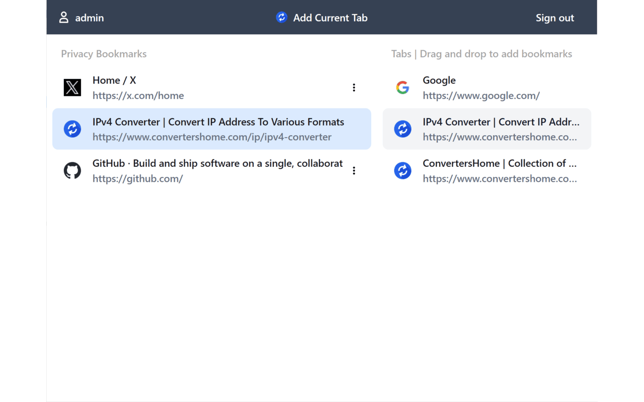 Privacy Bookmarks - 截图 1