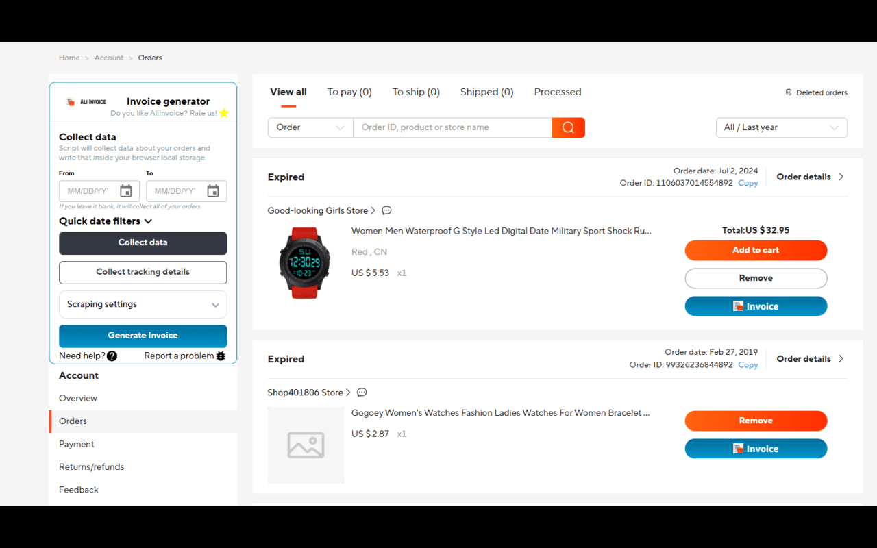 Ali Invoice - Download Aliexpress Invoice - 截图 1