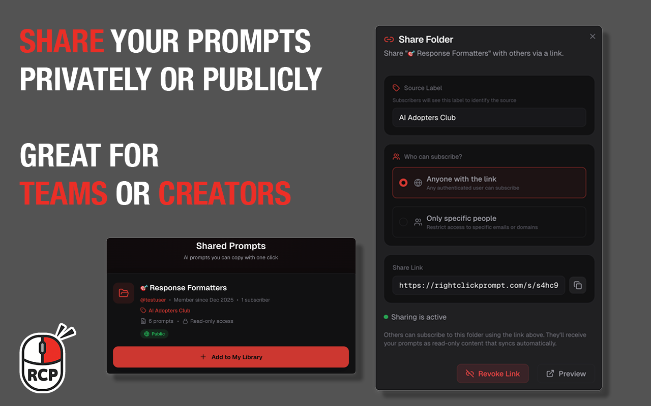 Right-Click Prompt (RCP): AI Prompt Manager - 截图 1