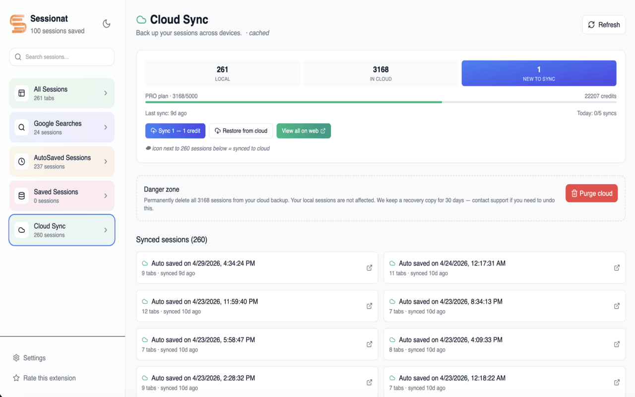 Sessionat - Tab & Session Manager with Cloud Sync - 截图 1