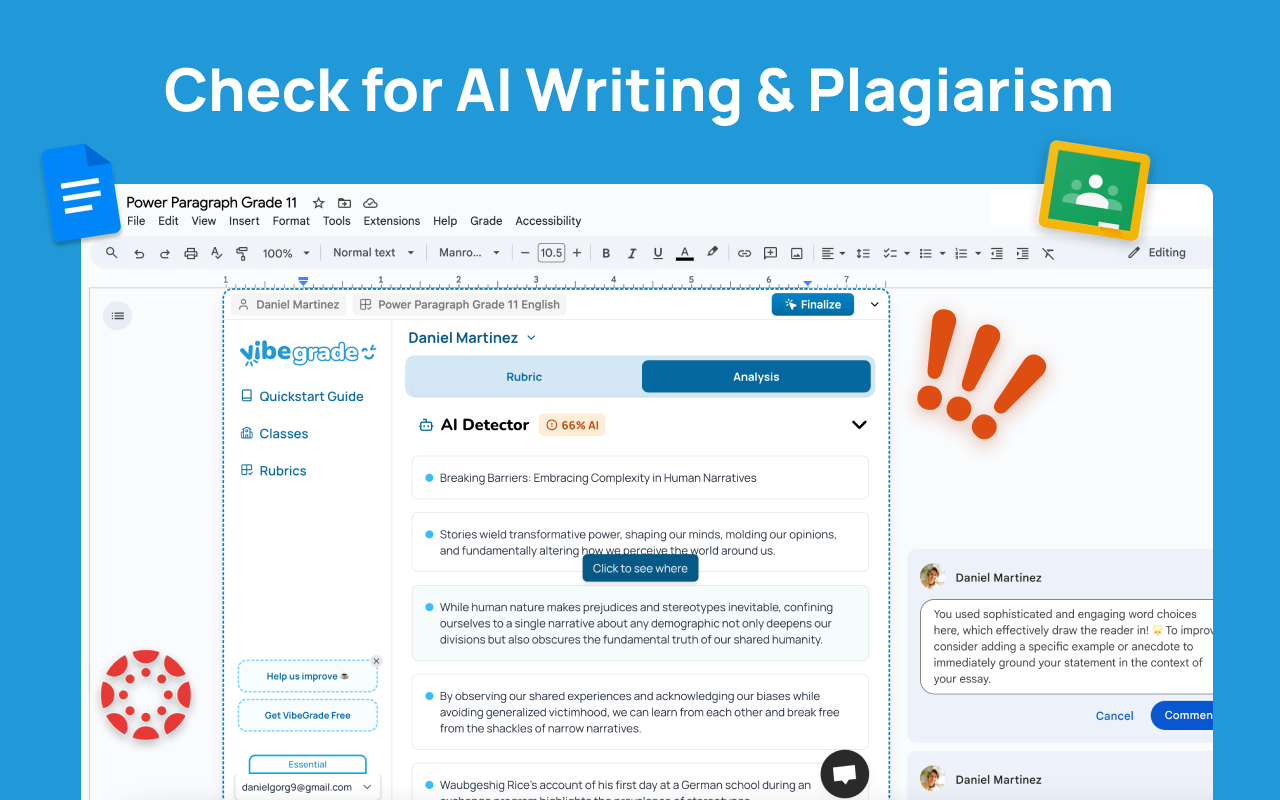 VibeGrade: AI Teaching, Grading Assistant in Google Docs, Canvas, and more - 截图 1