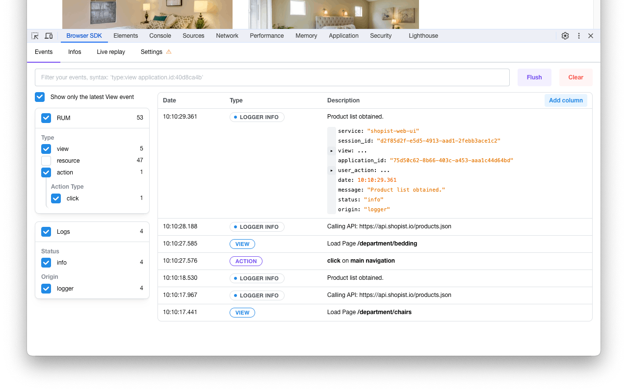 Datadog Browser SDK developer extension - 截图 2
