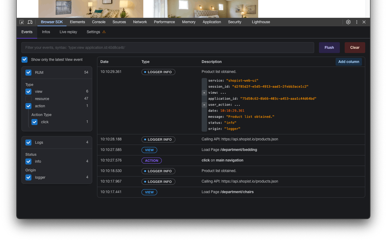 Datadog Browser SDK developer extension - 截图 3