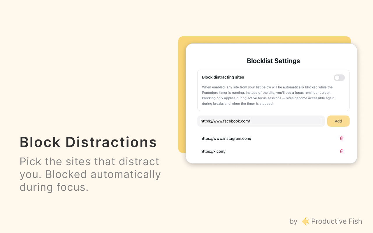 Yellow Tomato — Pomodoro Timer & Site Blocker - 截图 2