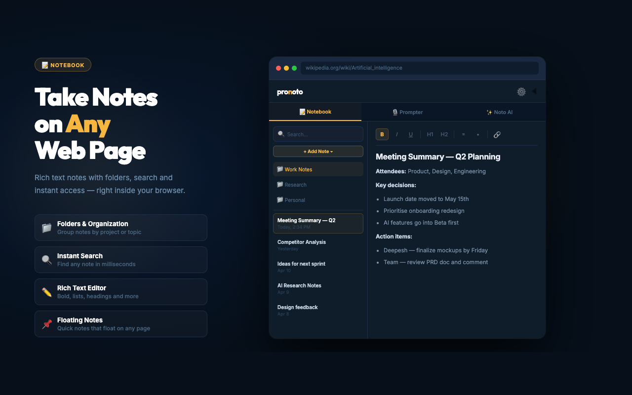 AI Notes & Teleprompter – Summarize Webpages | Pronoto - 截图 2