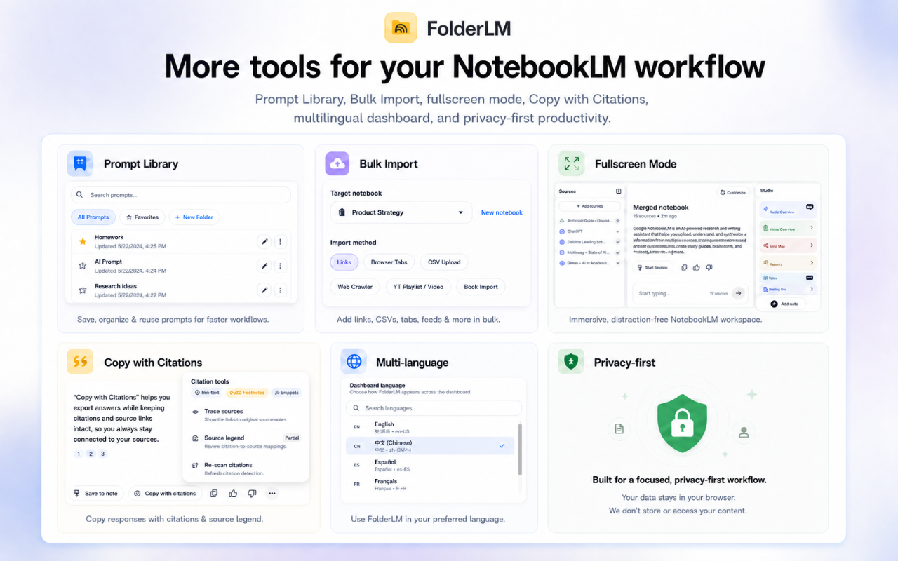 FolderLM: NotebookLM Folders, Bulk Import, Merge Sources & Prompts - 截图 3