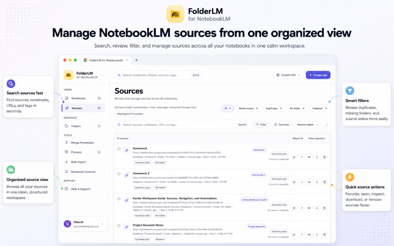 FolderLM: NotebookLM Folders, Bulk Import, Merge Sources & Prompts - 截图 5