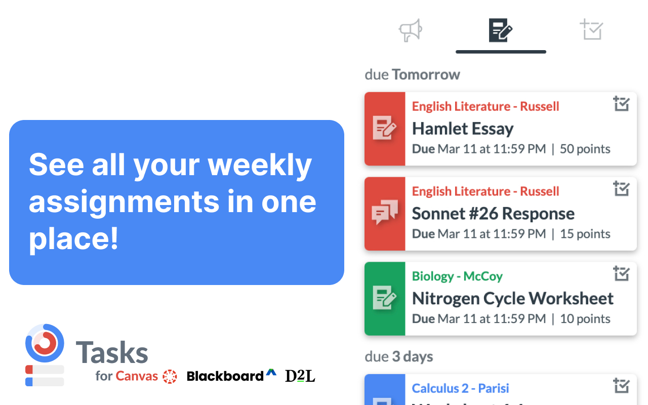 Tasks for Canvas – now supporting Blackboard, D2L Brightspace - 截图 1