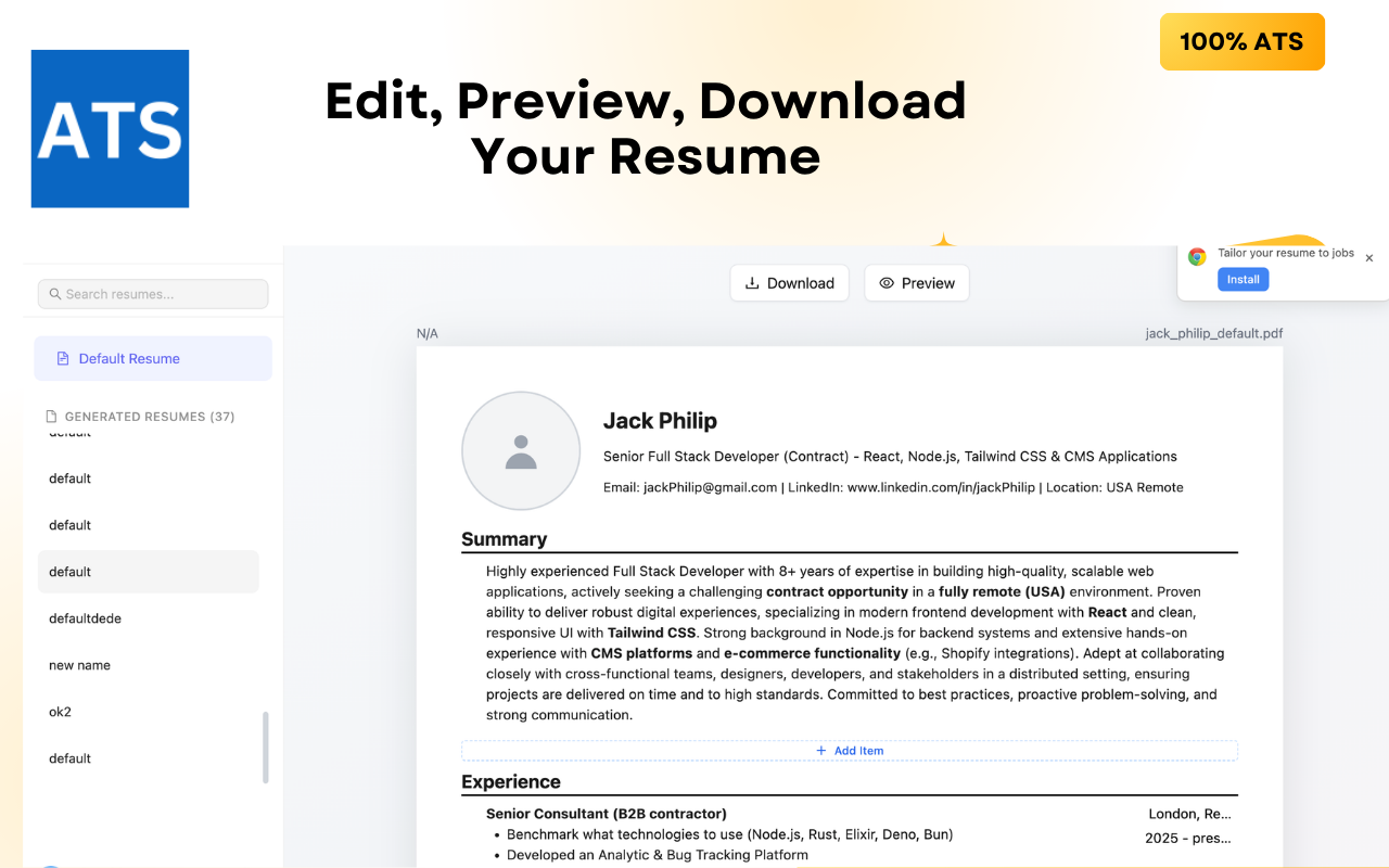LinkedIn ATS Resume Builder | Customize your Resume AI - 截图 1