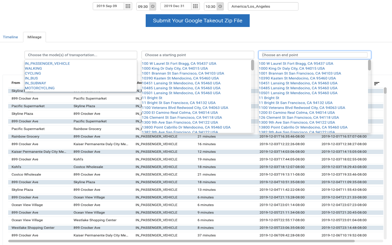 Google Takeout Mileage & Timeline Exporter - 截图 1