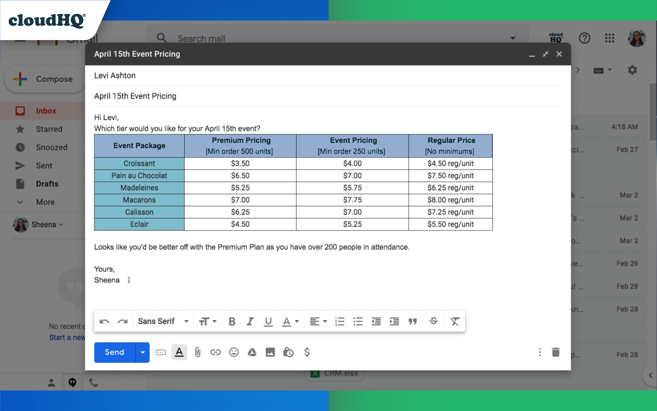 Tables for Gmail™ by cloudHQ - 截图 3