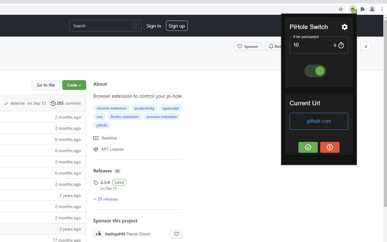 PiHole Browser Extension - 截图 1