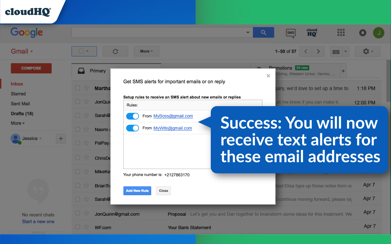 Mobile Text Alerts for Gmail™ by cloudHQ - 截图 3