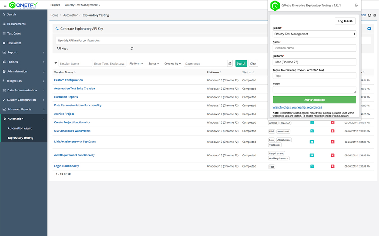 QMetry Test Management Exploratory Testing - 截图 1