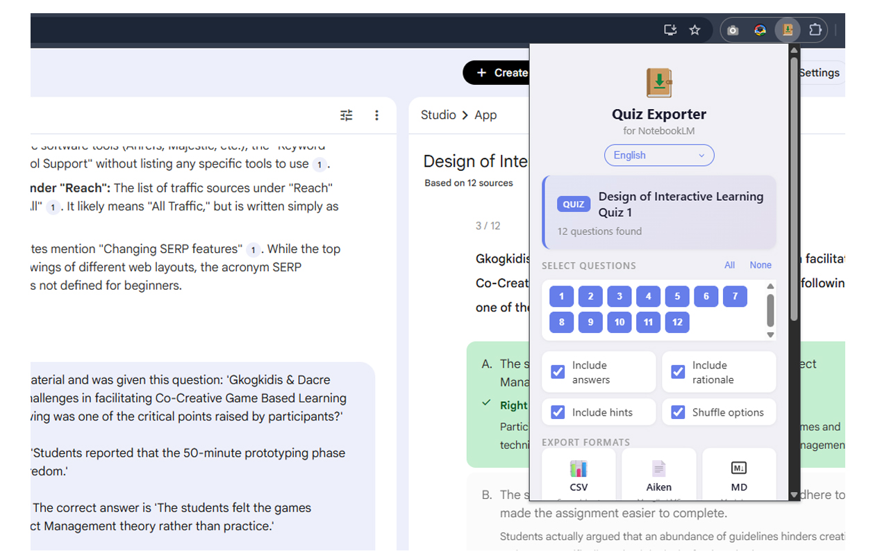 NotebookLM Quiz Exporter - 截图 4