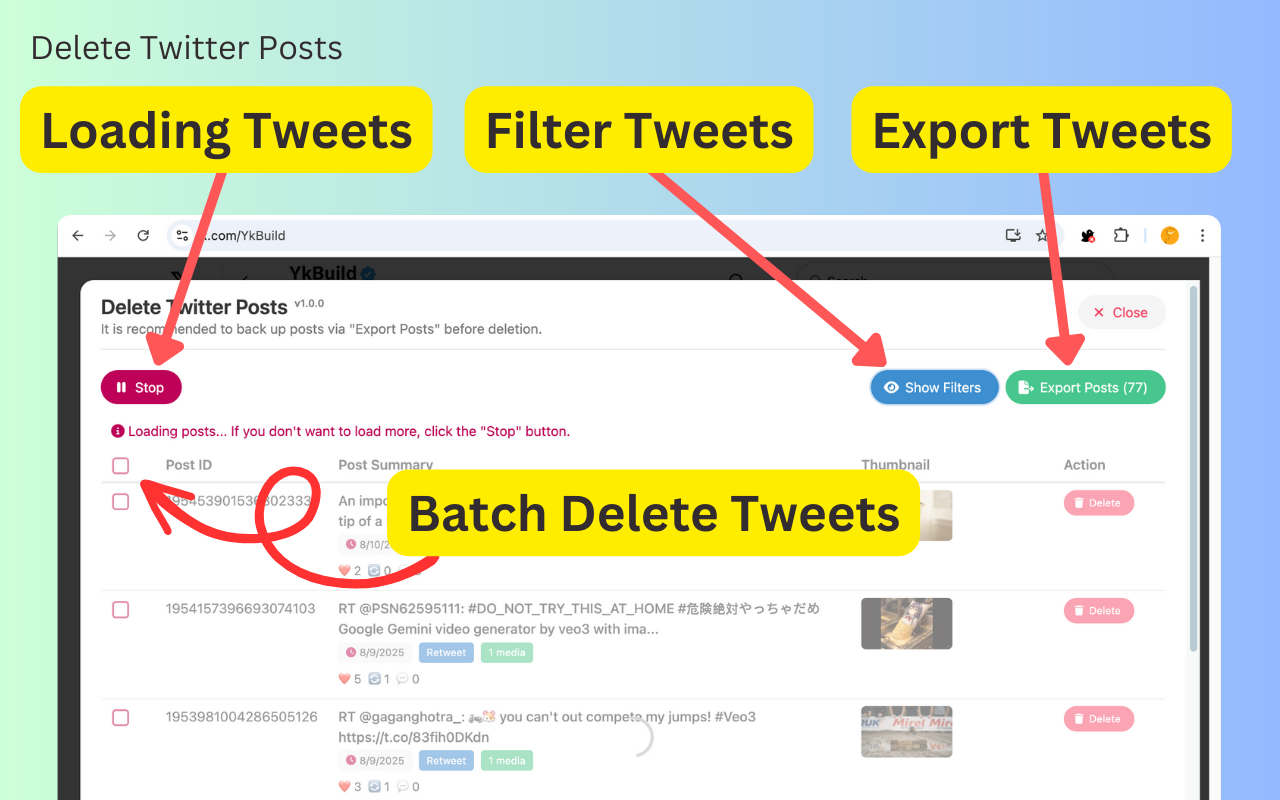 删除 X 条推文 - 移除 Twitter 帖子 - 截图 1