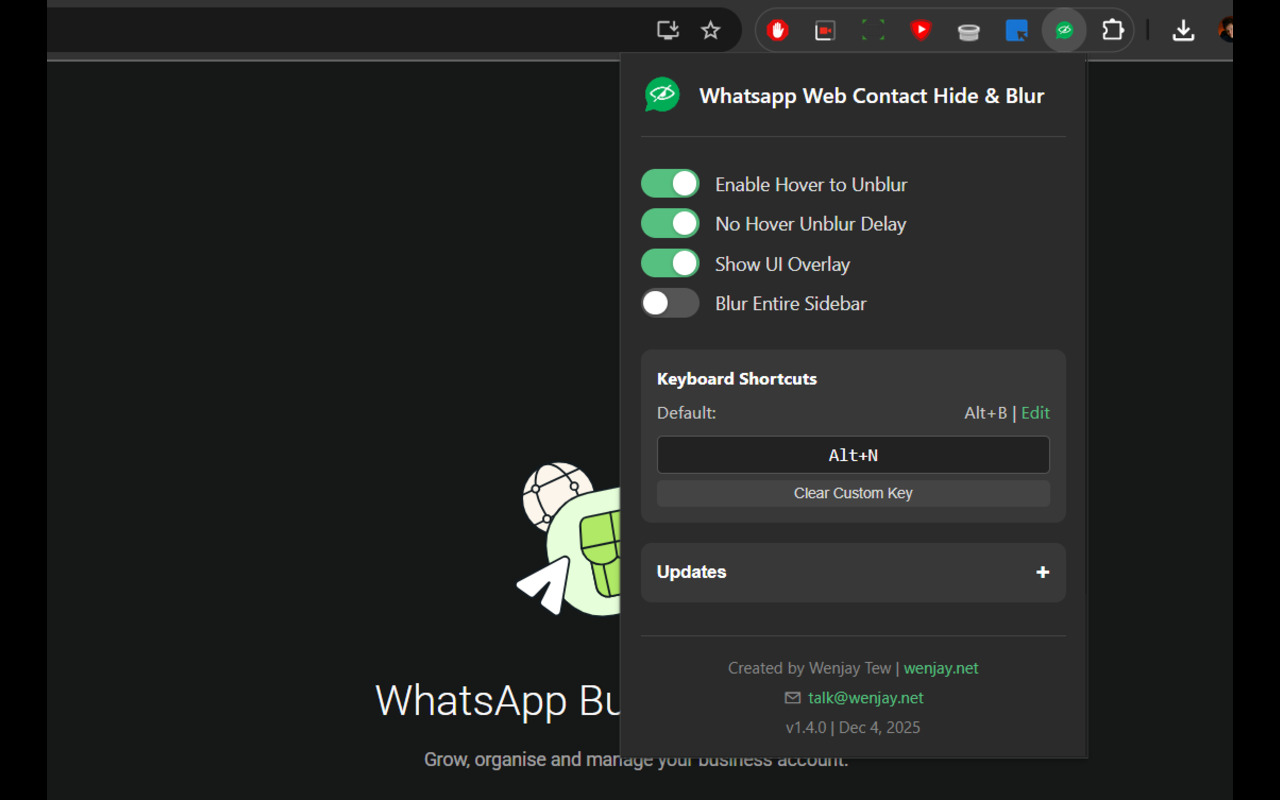 Whatsapp Web Contact Hide and Blur Toggle - 截图 3