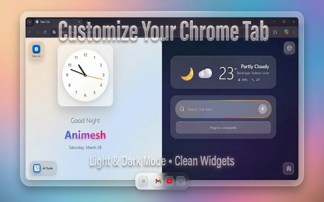 GNT: Glass New Tab – iOS Style Dashboard - 截图 1