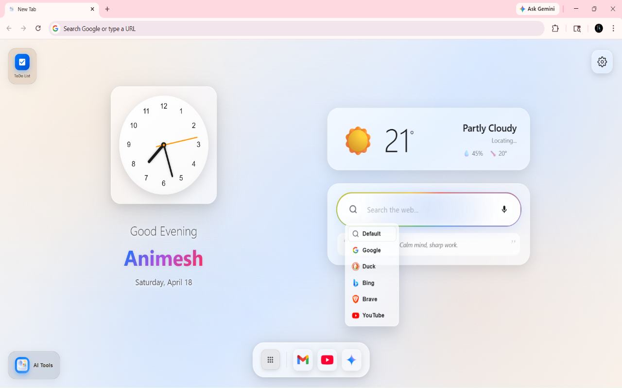GNT: Glass New Tab – iOS Style Dashboard - 截图 3