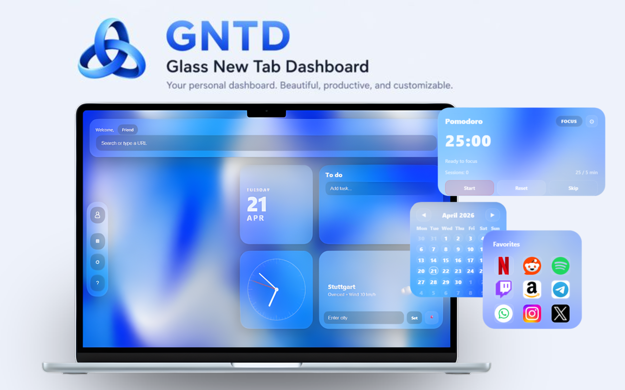GNTD: Glass New Tab Dashboard - 截图 3