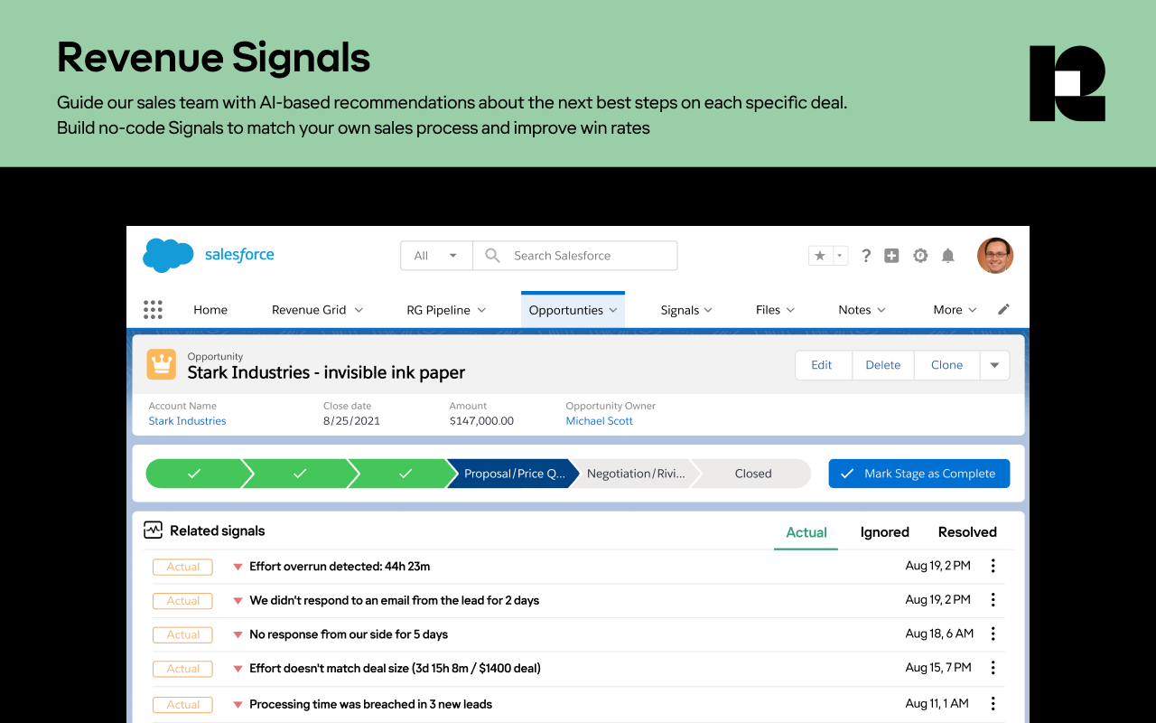 Salesforce 和 Gmail 的 Revenue Grid - 截图 4