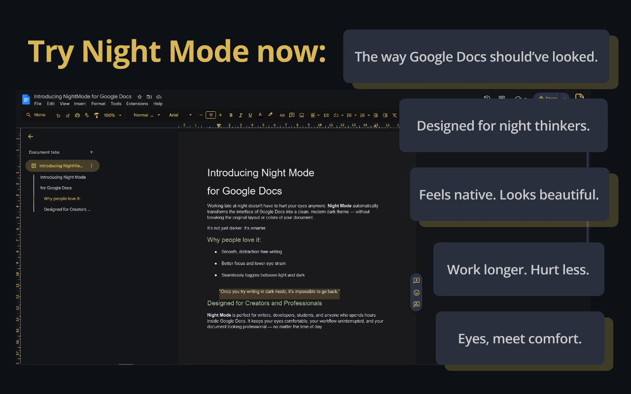Google Docs Dark Mode Theme — Night Mode Extension - 截图 2