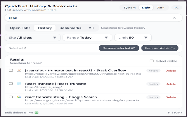 QuickFind: History, Bookmarks & Tabs - 截图 1