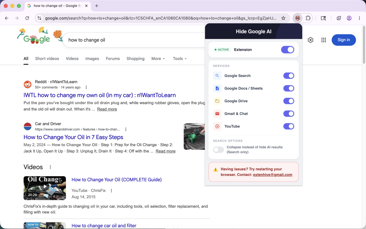 隐藏或折叠 Google AI 概述 - 截图 2