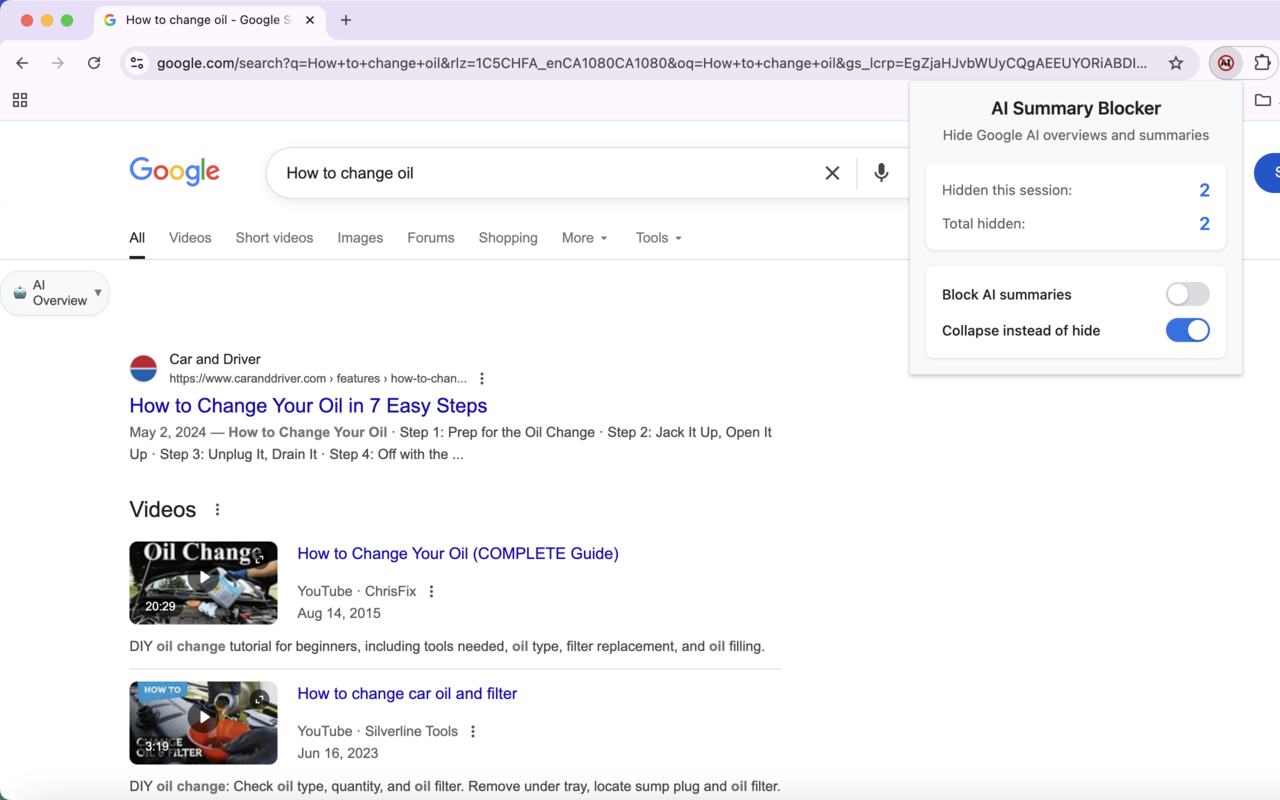 隐藏或折叠 Google AI 概述 - 截图 3