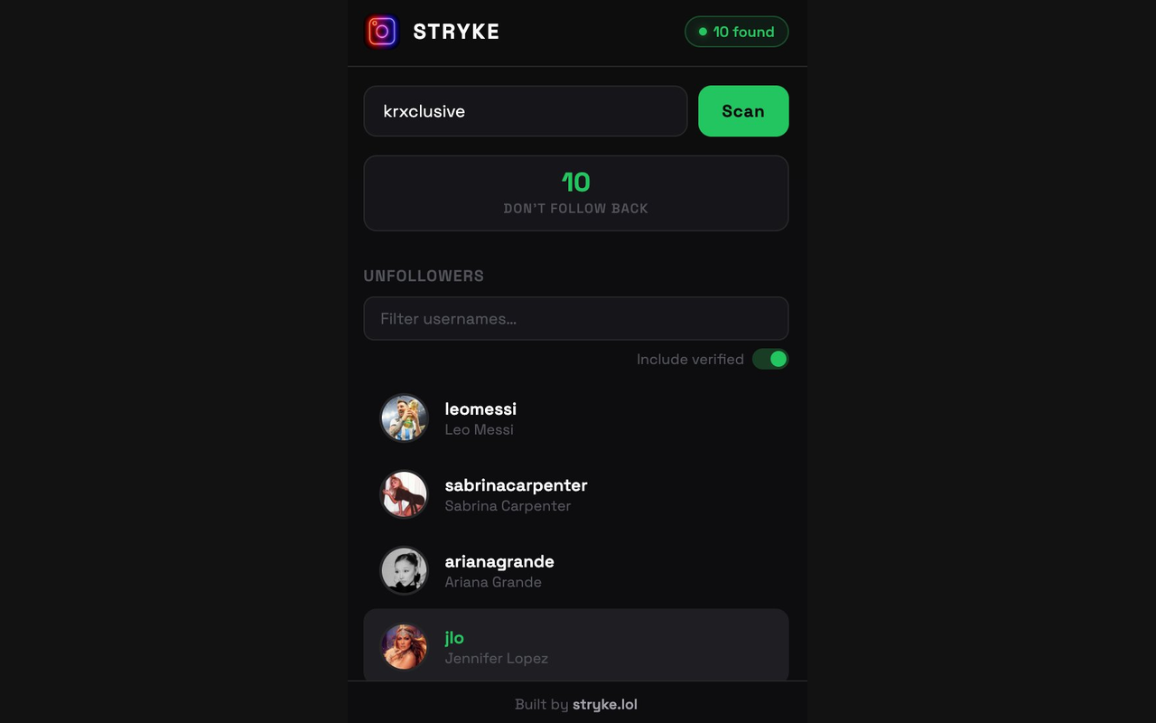 stryke.lol — instagram unfollowers - 截图 2
