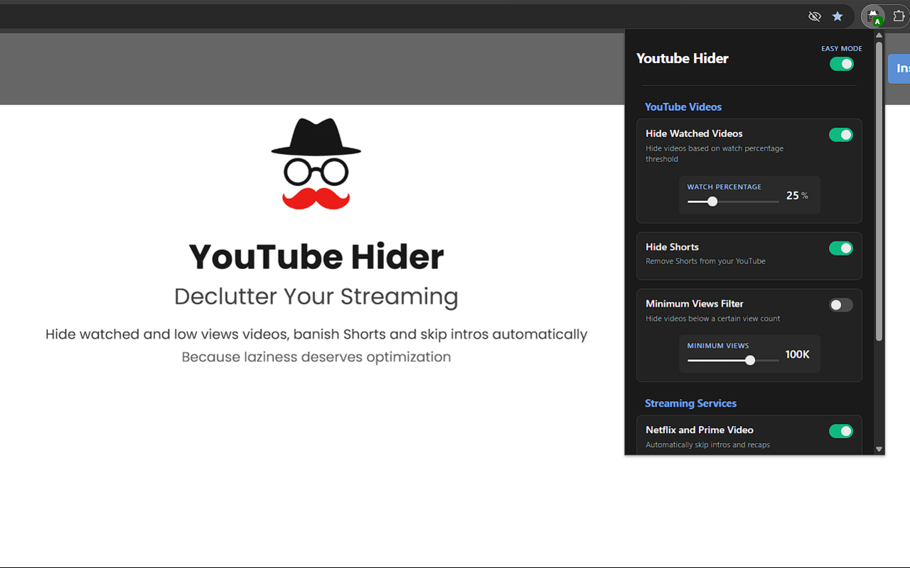 Youtube Hider: hide watched videos, Shorts and low views - 截图 4